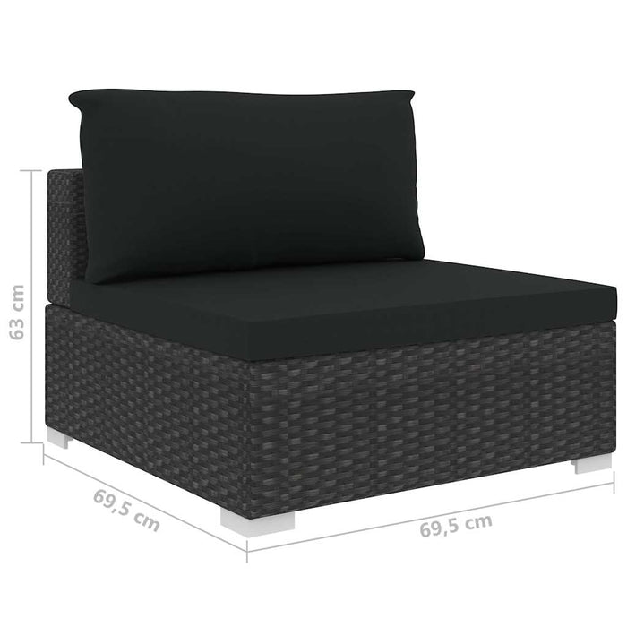 Set mobilier de grădină cu perne, 8 piese, negru, poliratan WALTI