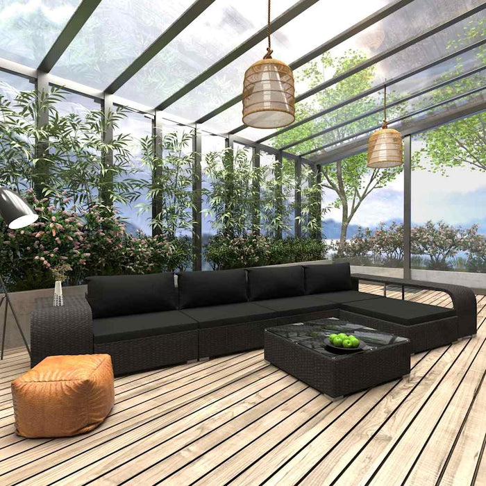 Set mobilier de grădină cu perne, 8 piese, negru, poliratan WALTI