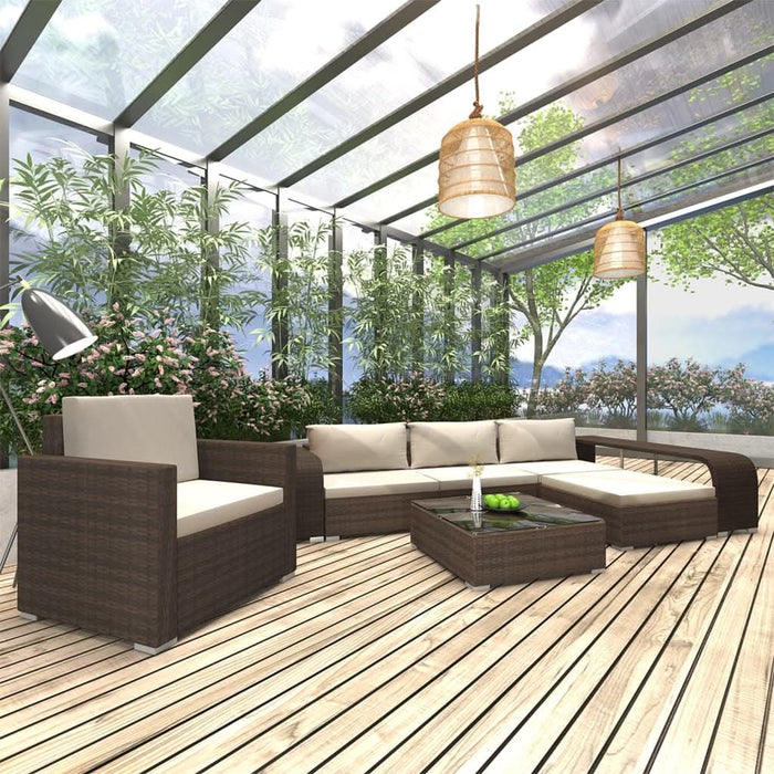 Set mobilier de grădină cu perne, 8 piese, maro, poliratan WALTI