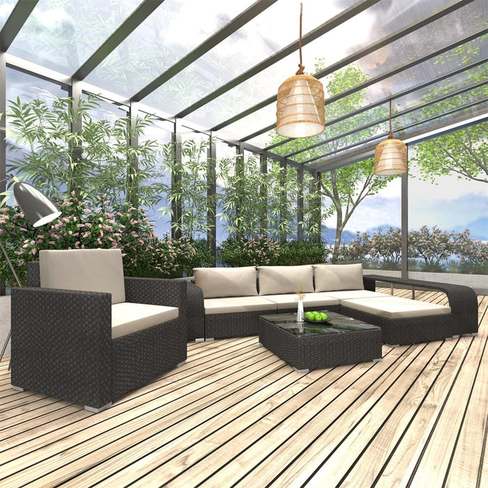 Set mobilier de grădină cu perne, 8 piese, negru, poliratan - WALTI WALTI