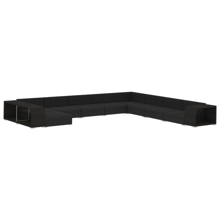 Set mobilier de grădină cu perne, 11 piese, negru, poliratan WALTI