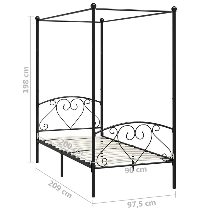 Cadru de pat cu baldachin, negru, 90 x 200 cm, metal - WALTI WALTI