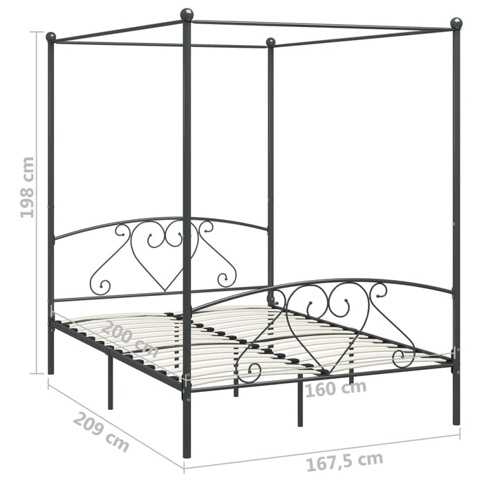 Cadru de pat cu baldachin, gri, 160 x 200 cm, metal - WALTI WALTI