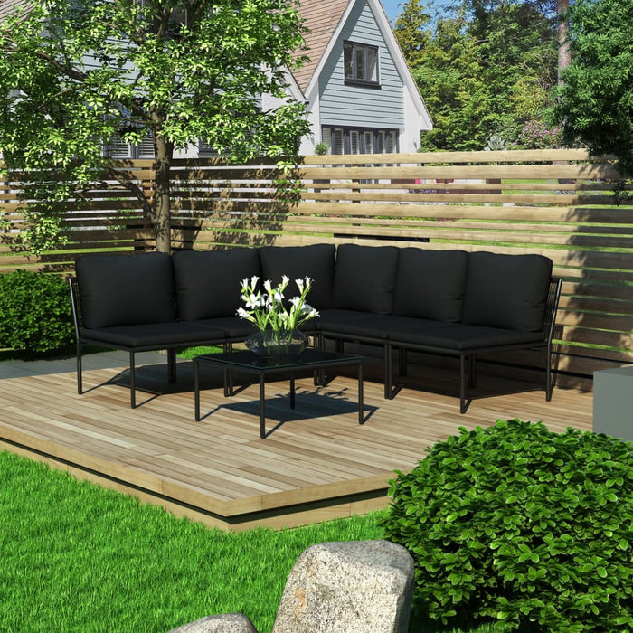 Set mobilier de grădină cu perne, 6 piese, negru, PVC - WALTI WALTI
