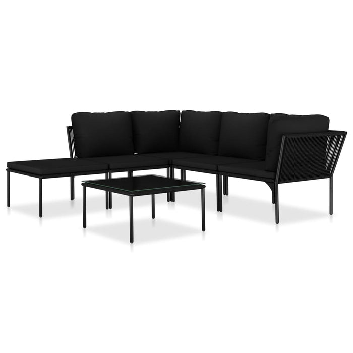 Set mobilier de grădină cu perne, 6 piese, negru, PVC WALTI