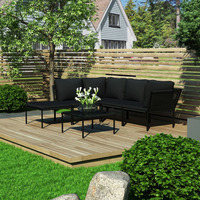 Set mobilier de grădină cu perne, 6 piese, negru, PVC WALTI