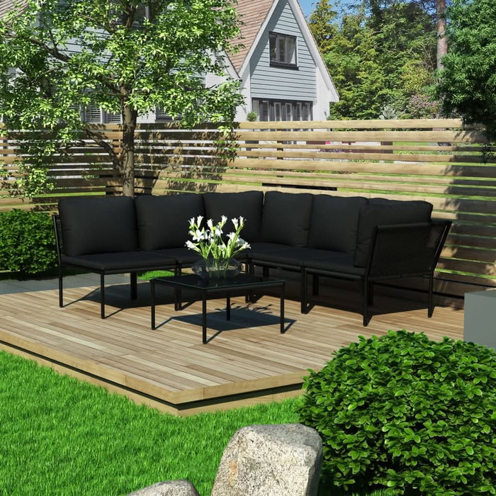 Set mobilier de grădină cu perne, 6 piese, negru, PVC - WALTI WALTI