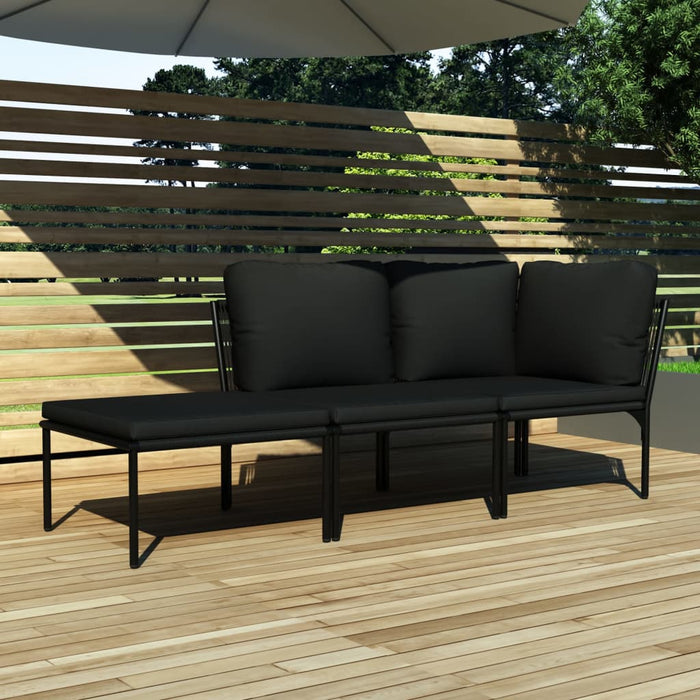 Set mobilier de grădină cu perne, 3 piese, negru, PVC - WALTI WALTI