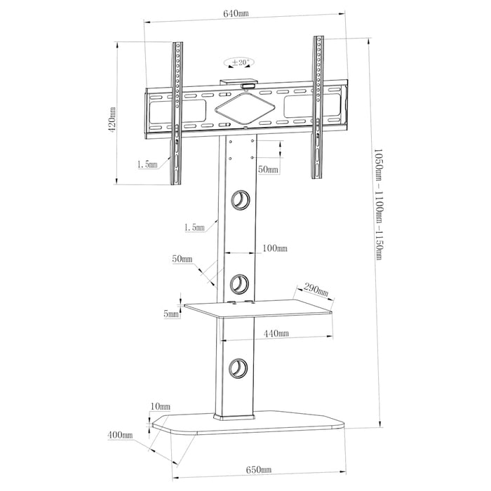 Suport TV de podea pivotant, VESA 600x400 mm, cu raft WALTI