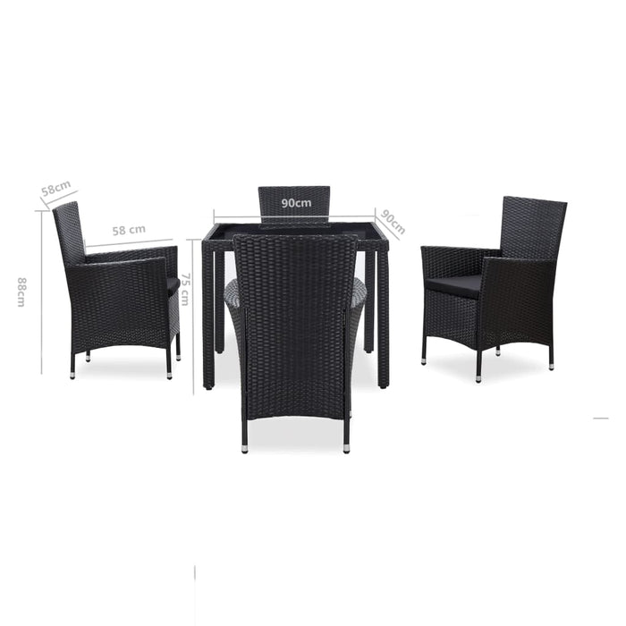 Set de mobilier de exterior, 5 piese, negru, poliratan - WALTI WALTI