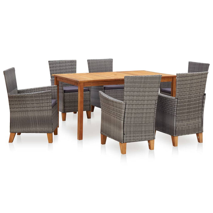 Set mobilier de exterior, 7 piese, gri, poliratan, lemn acacia WALTI