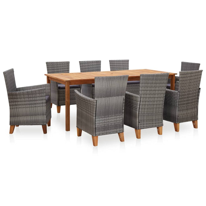 Set mobilier de grădină, 9 piese, gri, poliratan & lemn acacia WALTI
