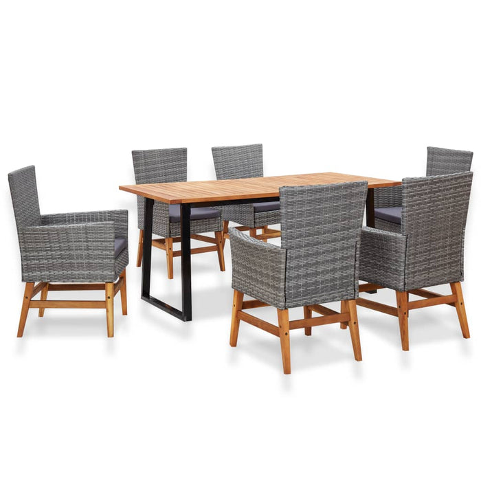 Set mobilier de exterior, 7 piese, gri, poliratan, lemn acacia - WALTI WALTI