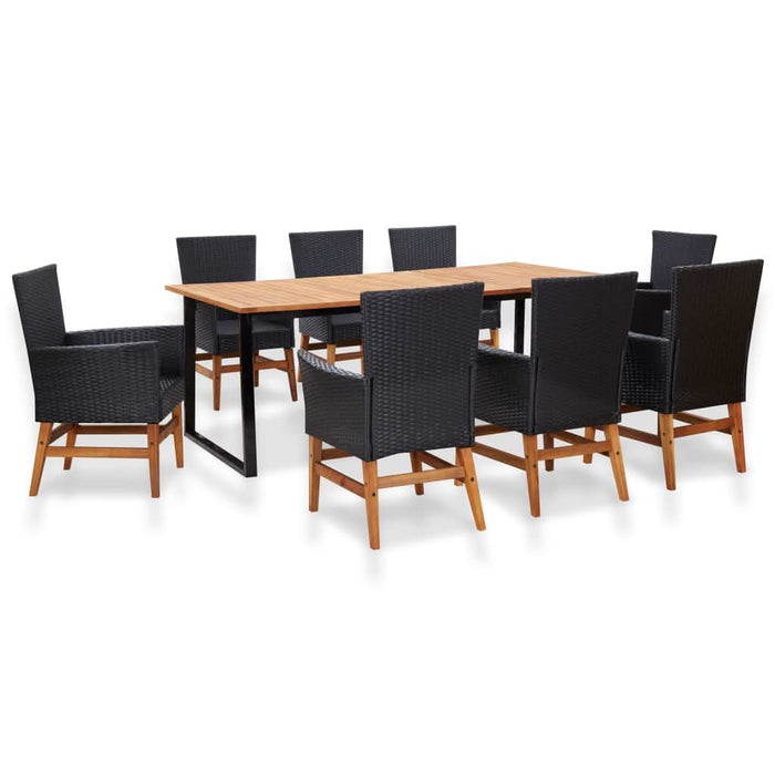 Set mobilier de exterior, 9 piese negru, poliratan, lemn acacia WALTI