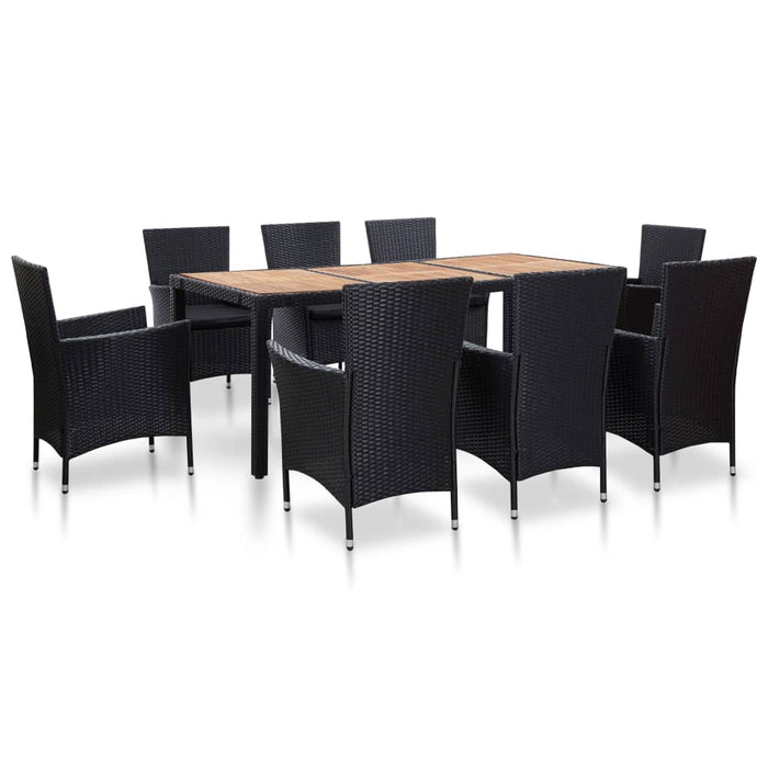 Set mobilier de exterior cu perne, 9 piese, negru, poliratan WALTI