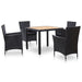Set mobilier de exterior cu perne, 5 piese, negru, poliratan - WALTI WALTI