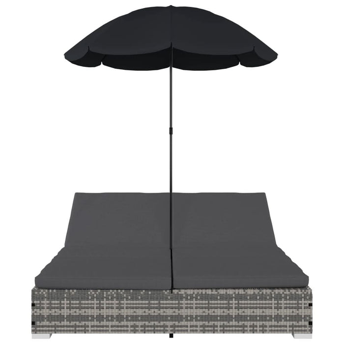 Pat șezlong de exterior cu umbrelă, gri, poliratan - WALTI WALTI
