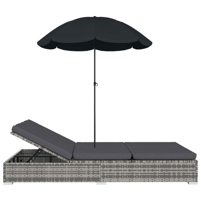 Pat șezlong de exterior cu umbrelă, gri, poliratan - WALTI WALTI