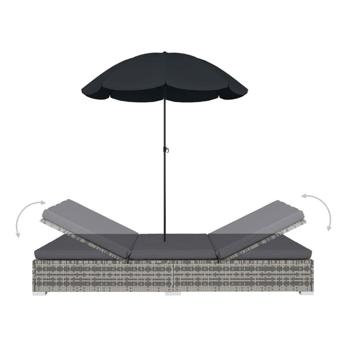 Pat șezlong de exterior cu umbrelă, gri, poliratan - WALTI WALTI