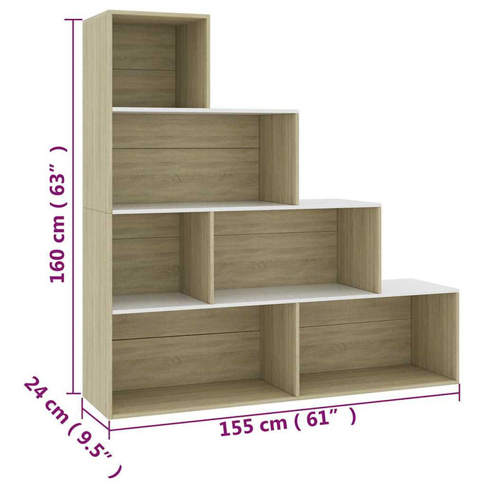 Bibliotecă/Separator cameră alb stejar Sonoma 155x24x160cm PAL WALTI