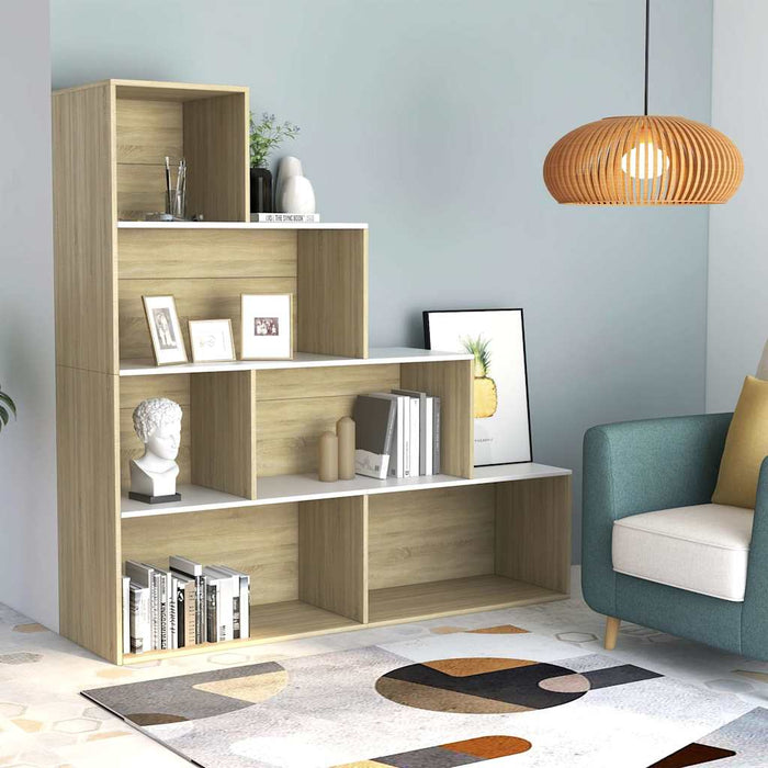 Bibliotecă/Separator cameră alb stejar Sonoma 155x24x160cm PAL WALTI