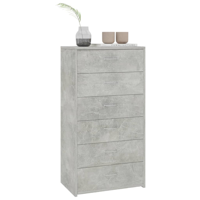 Dulap cu 6 sertare, gri beton, 50x34x96 cm, lemn prelucrat - WALTI WALTI