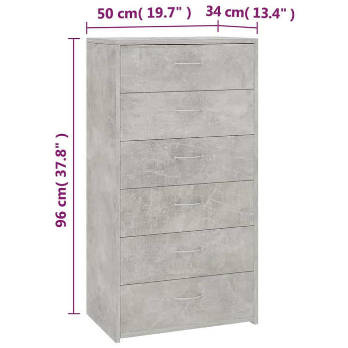 Dulap cu 6 sertare, gri beton, 50x34x96 cm, lemn prelucrat - WALTI WALTI