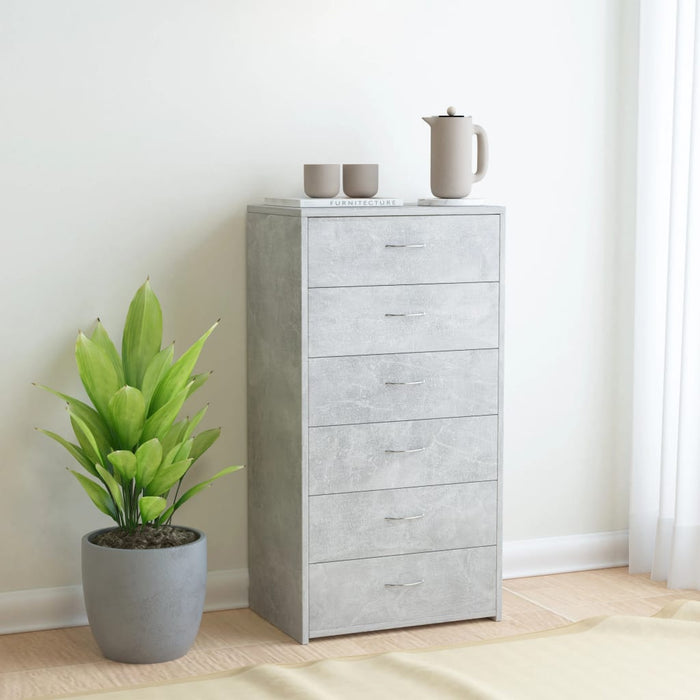 Dulap cu 6 sertare, gri beton, 50x34x96 cm, lemn prelucrat - WALTI WALTI