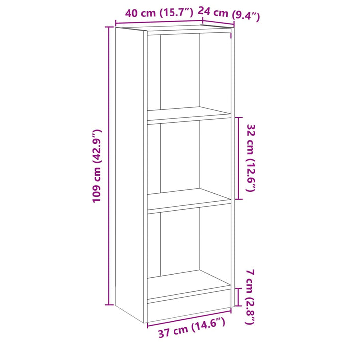 Bibliotecă cu 3 rafturi, alb, 40x24x109 cm, lemn compozit - WALTI WALTI