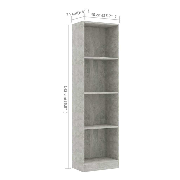 Bibliotecă cu 4 rafturi gri beton, 40x24x142 cm, lemn prelucrat WALTI