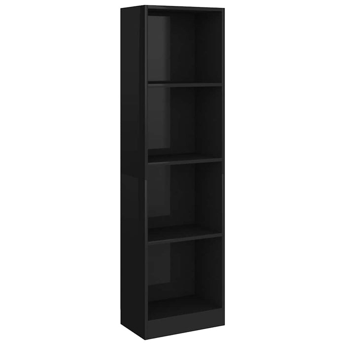 Bibliotecă cu 4 rafturi, negru extralucios, 40x24x142 cm, PAL WALTI