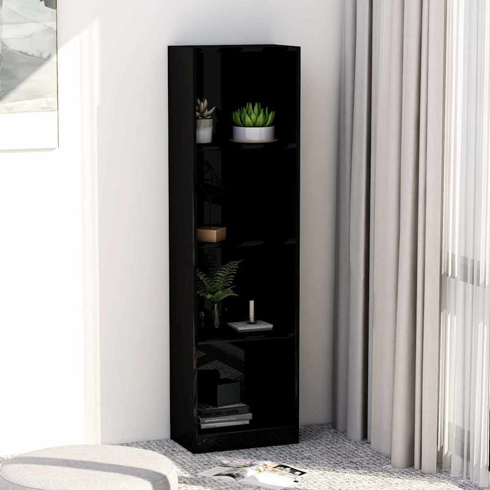 Bibliotecă cu 4 rafturi, negru extralucios, 40x24x142 cm, PAL WALTI