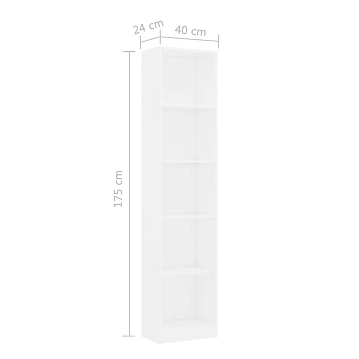 Bibliotecă cu 5 rafturi, alb, 40x24x175 cm, lemn prelucrat WALTI