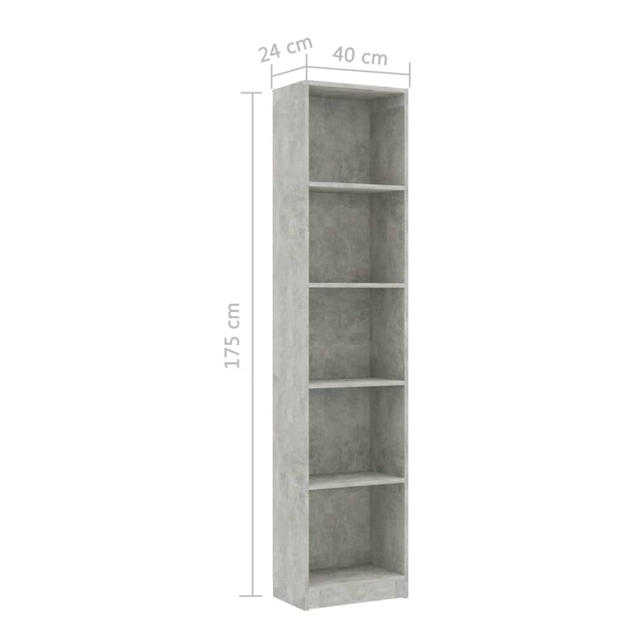 Bibliotecă cu 5 rafturi, gri beton, 40x24x175 cm lemn prelucrat WALTI