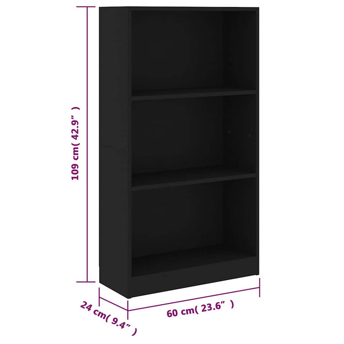 Bibliotecă cu 3 rafturi, negru, 60x24x109 cm, lemn compozit WALTI