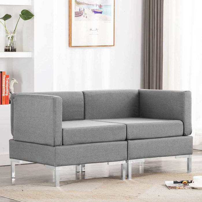 Canapele de colț modulare cu perne, 2 buc., gri deschis, textil WALTI