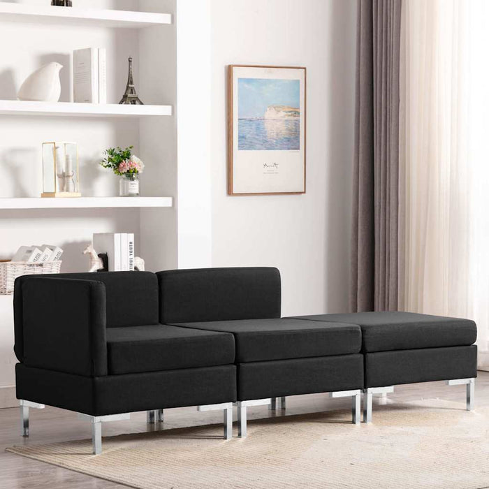 Set de canapele, 3 piese, negru, material textil WALTI