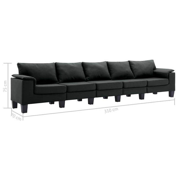 Canapea cu 5 locuri, negru, material textil WALTI