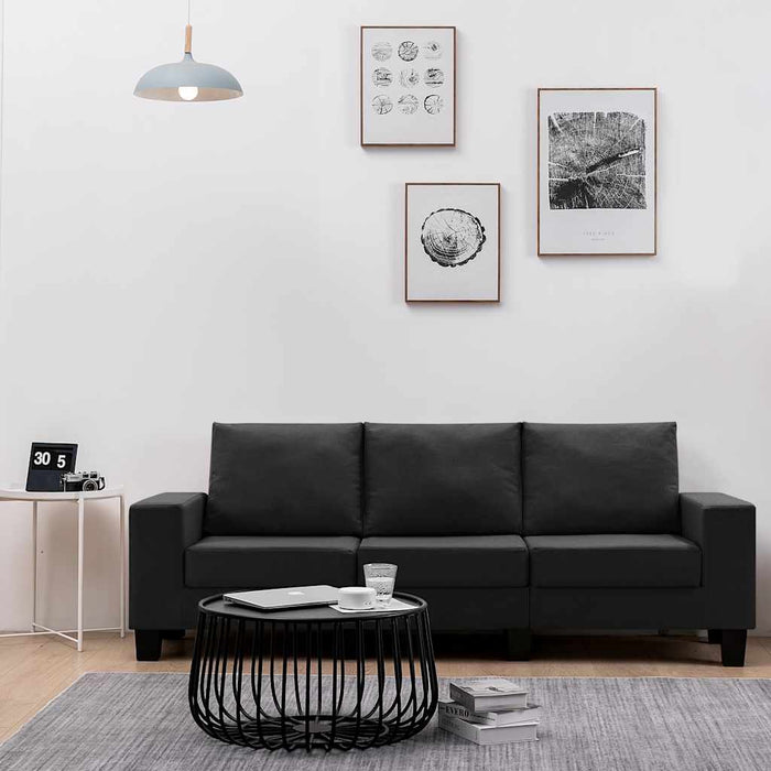 Canapea cu 3 locuri, negru, material textil WALTI