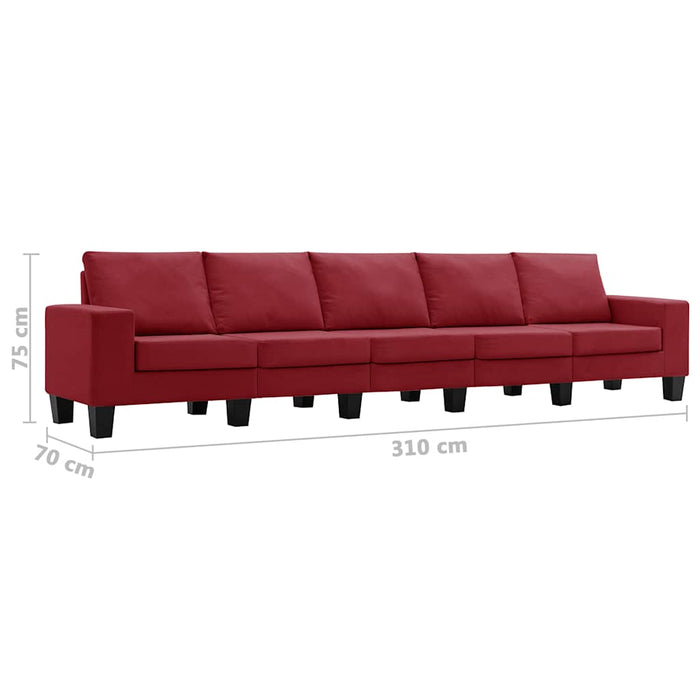 Canapea cu 5 locuri, roșu vin, material textil WALTI