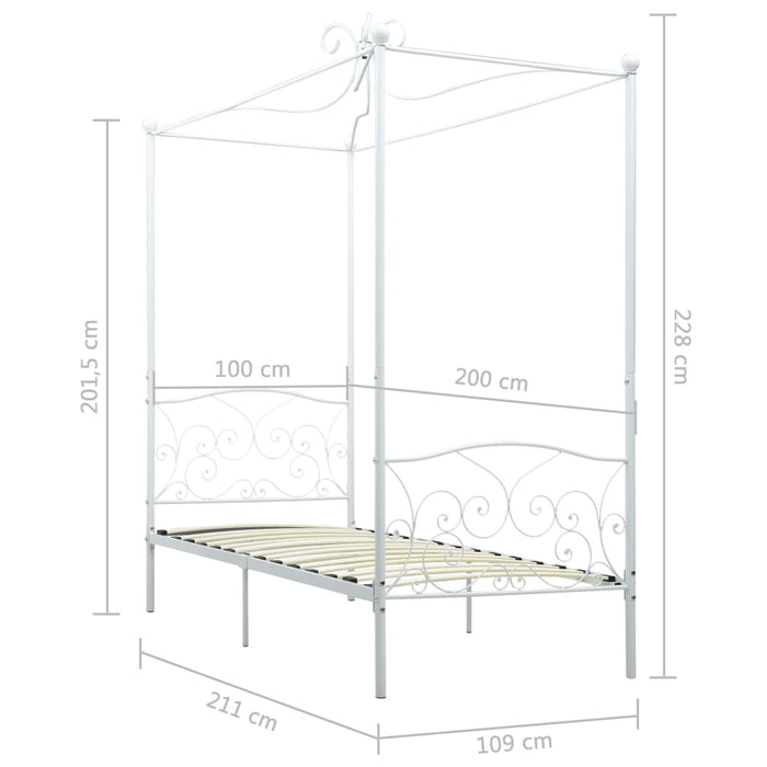 Cadru de pat cu baldachin, alb, 100 x 200 cm, metal - WALTI WALTI