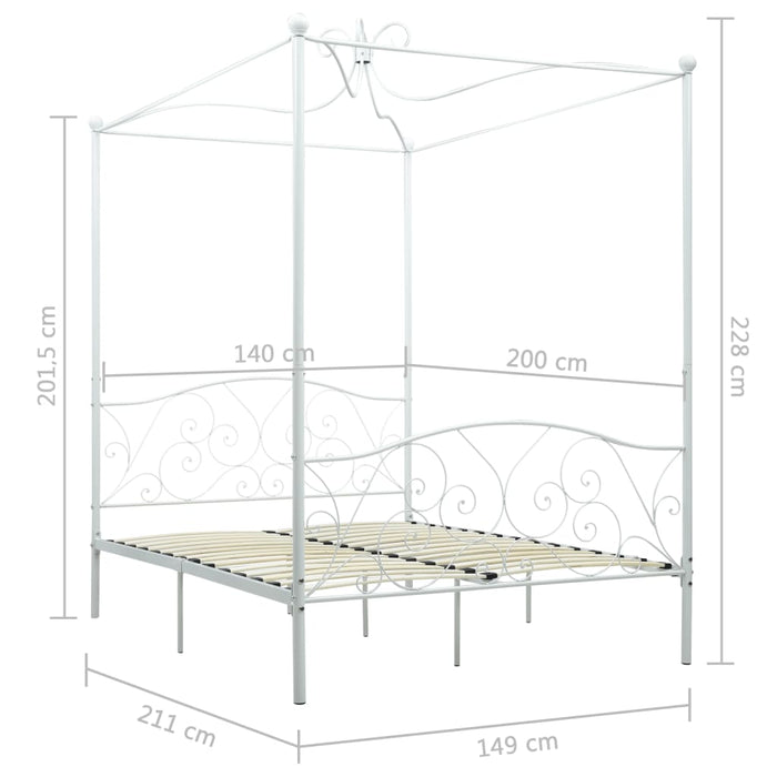 Cadru de pat cu baldachin, alb, 140 x 200 cm, metal WALTI