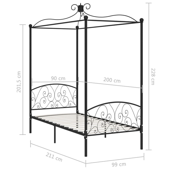 Cadru de pat cu baldachin, negru, 90 x 200 cm, metal WALTI