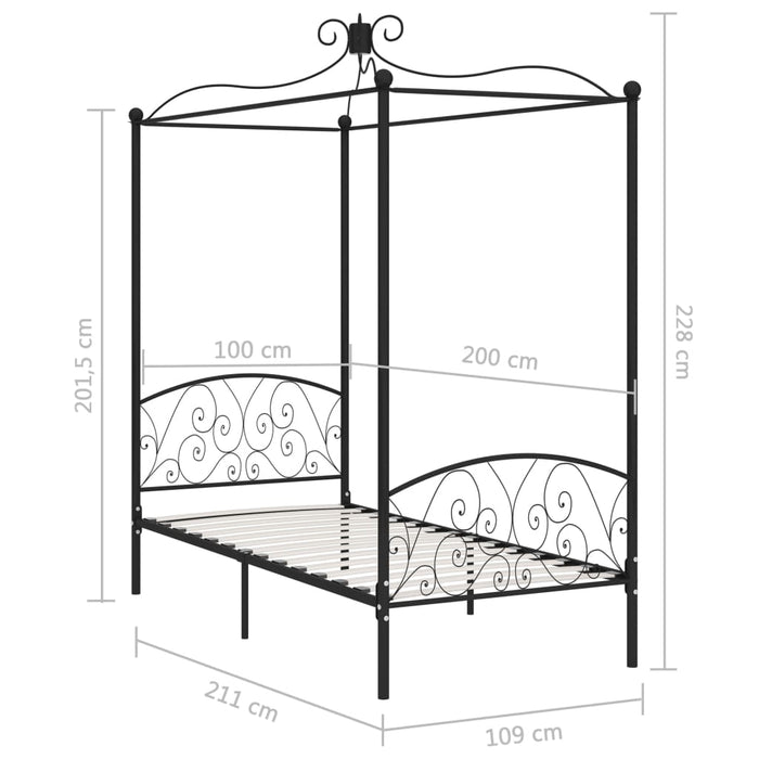 Cadru de pat cu baldachin, negru, 100 x 200 cm, metal WALTI