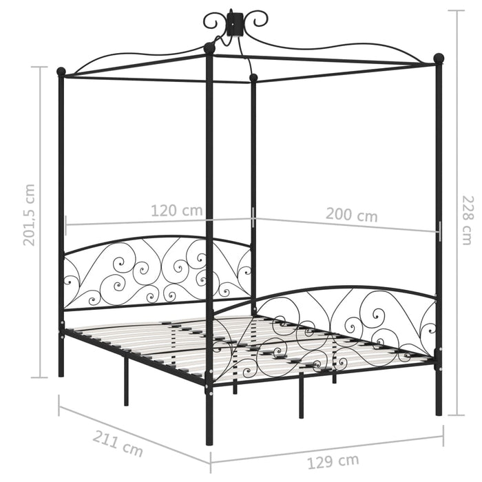 Cadru de pat cu baldachin, negru, 120 x 200 cm, metal - WALTI WALTI