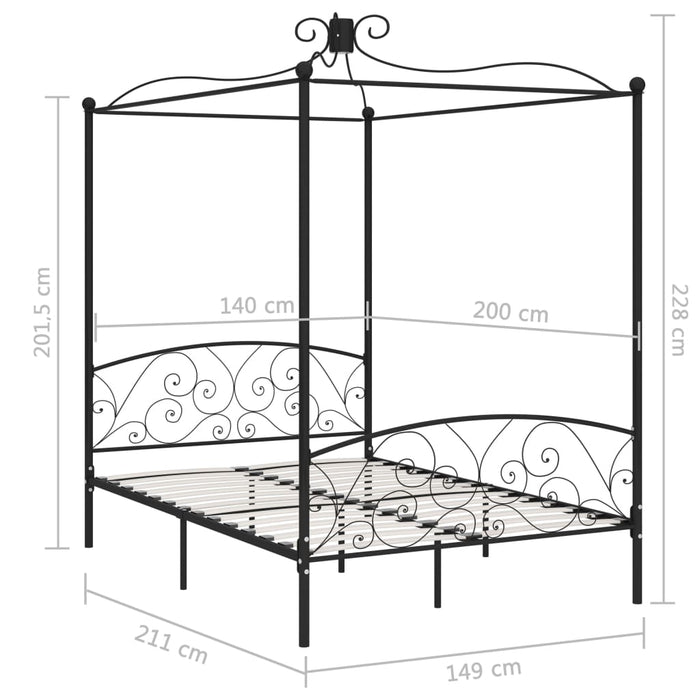 Cadru de pat cu baldachin, negru, 140 x 200 cm, metal - WALTI WALTI