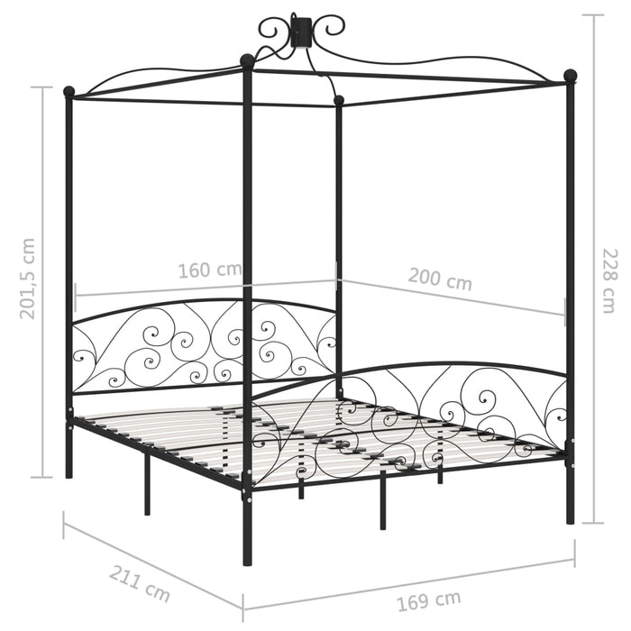 Cadru de pat cu baldachin, negru, 160 x 200 cm, metal WALTI