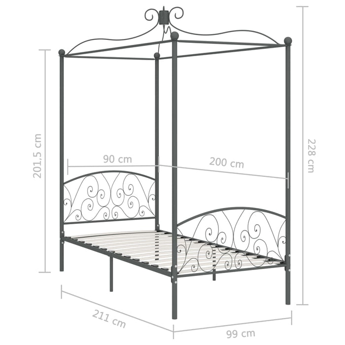 Cadru de pat cu baldachin, gri, 90 x 200 cm, metal WALTI