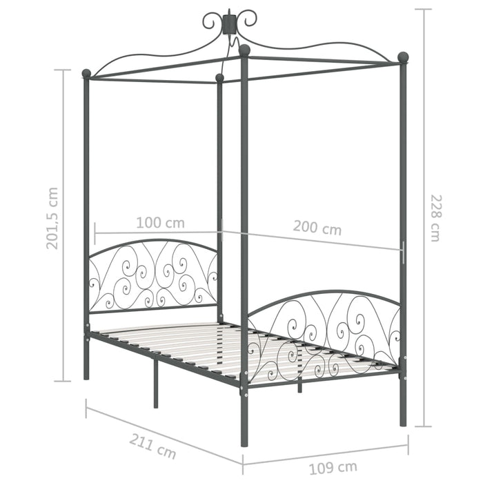 Cadru de pat cu baldachin, gri, 100 x 200 cm, metal - WALTI WALTI