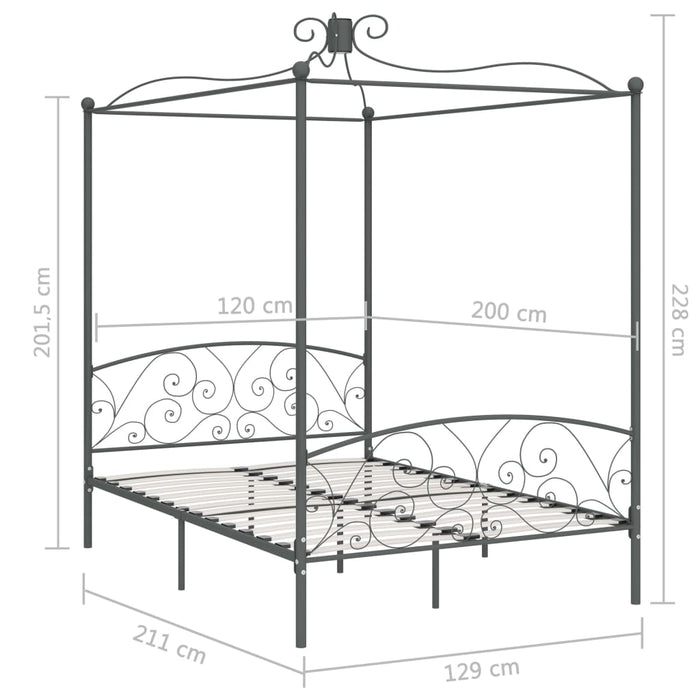 Cadru de pat cu baldachin, gri, 120 x 200 cm, metal - WALTI WALTI